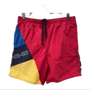 Nautica men’s swimming trunks shorts color block 90s style